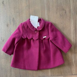 New Infant Baby Girl Scallop Front Cranberry Winter Coat